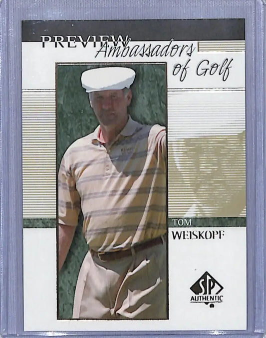 Golf trading card of Tom Weiskopf in vintage attire from Upper Deck SP Authentic