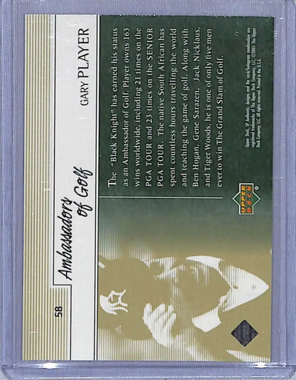 Trading card featuring dark green and gold for Gary Player Upper Deck Authentic Preview