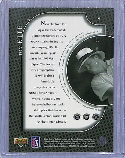 Golf card featuring Tom Kite on a textured background from 2001 Upper Deck SP Authentic