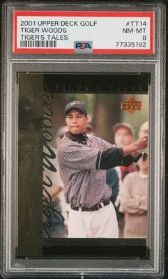 Tiger Woods trading card from Upper Deck Tales Tiger Woods series, PSA 8 grade
