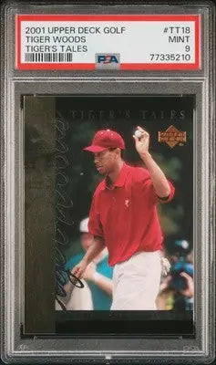 Graded Upper Deck Tiger’s Tales Tiger Woods golf card PSA 9 display