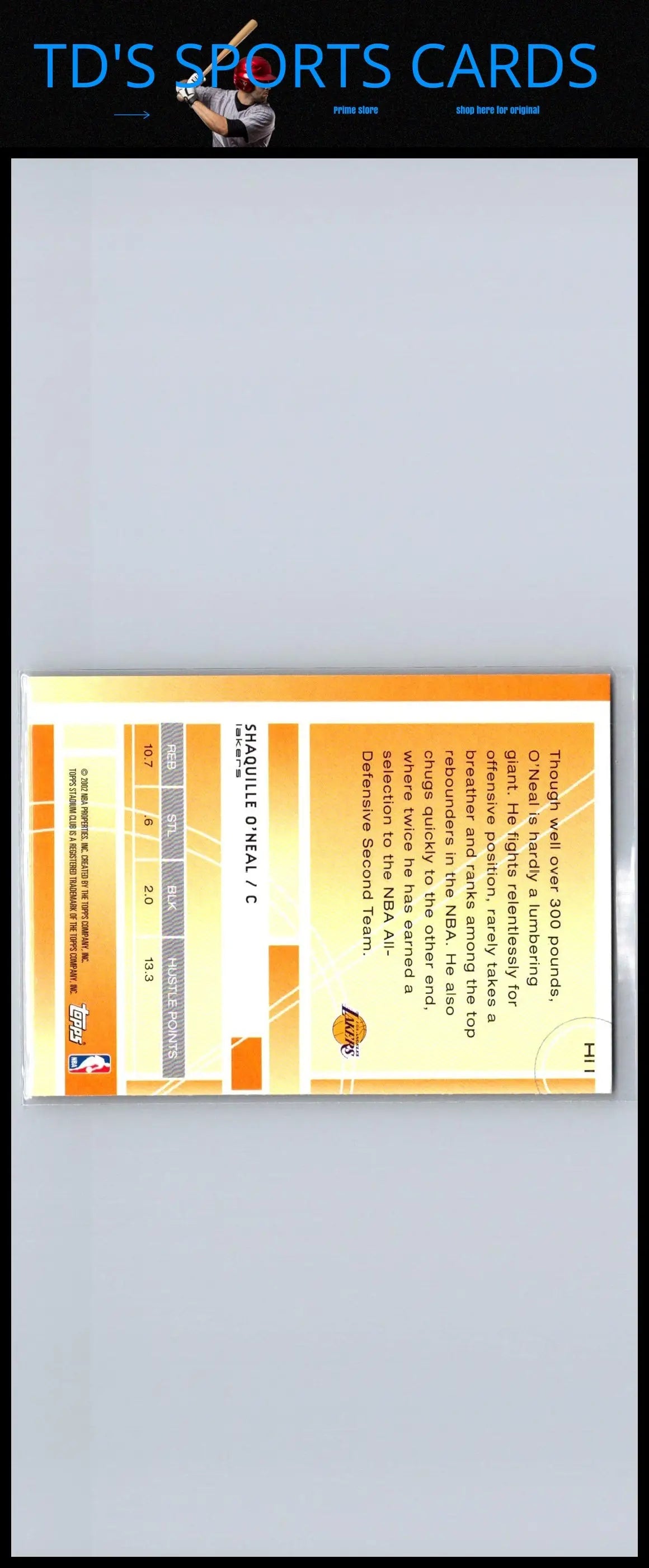 2002-03 Stadium Club H11 Shaquille O’Neal basketball card The Hustlers edition