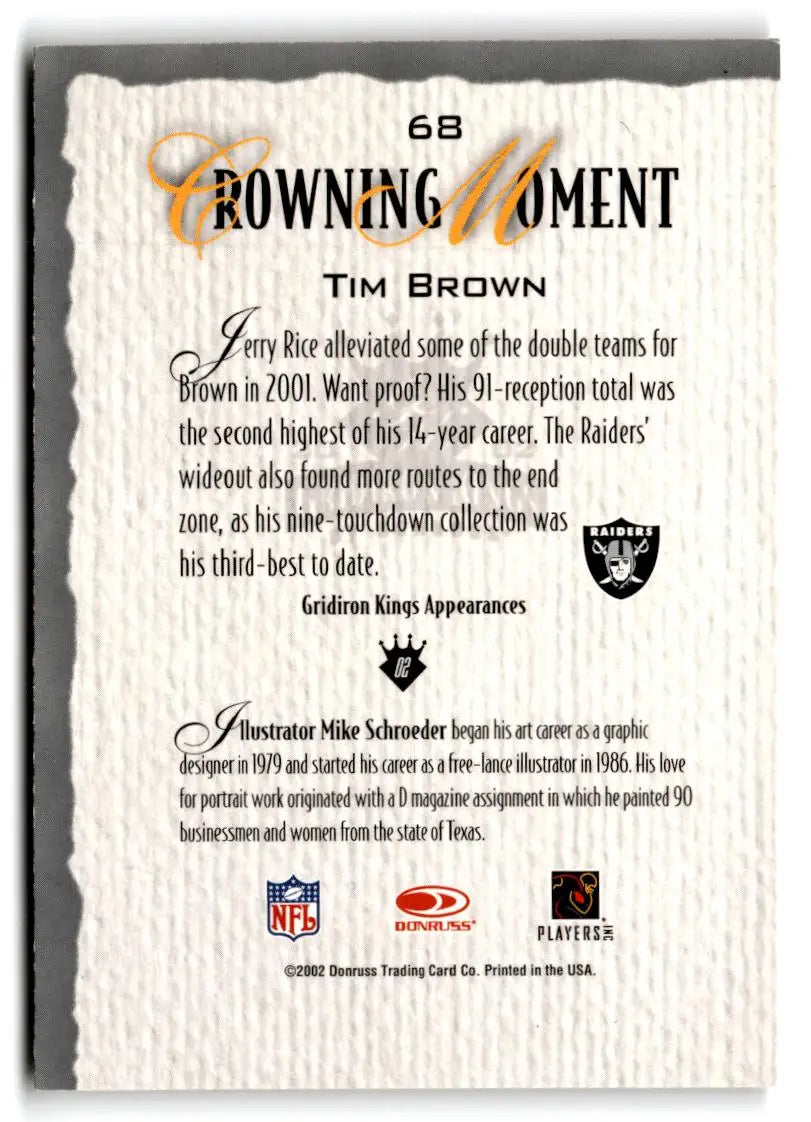 2002 Donruss Gridiron Kings #68 Tim Brown - Trading Card