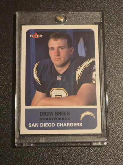 Drew Brees rookie football card in protective case 2002 Fleer #8 collectible item