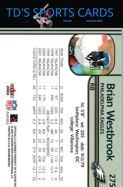 Brian Westbrook Fleer Maximum trading card from 2002, number 275/3500