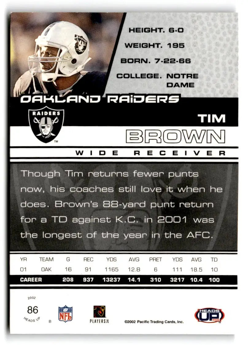 2002 Pacific Heads Up #86 Tim Brown - Trading Card
