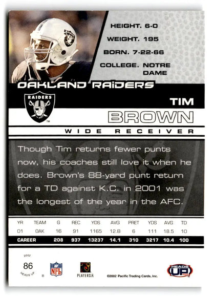2002 Pacific Heads Up #86 Tim Brown - Trading Card