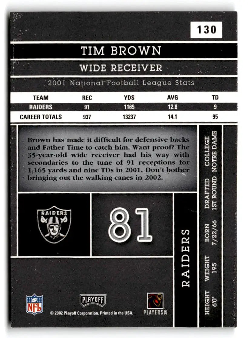 2002 Playoff Absolute Memorabilia #130 Tim Brown - Trading Card