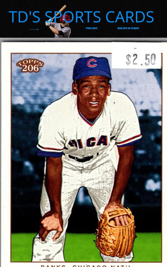 Baseball card featuring Ernie Banks from 2002 Topps 206 #157 collection