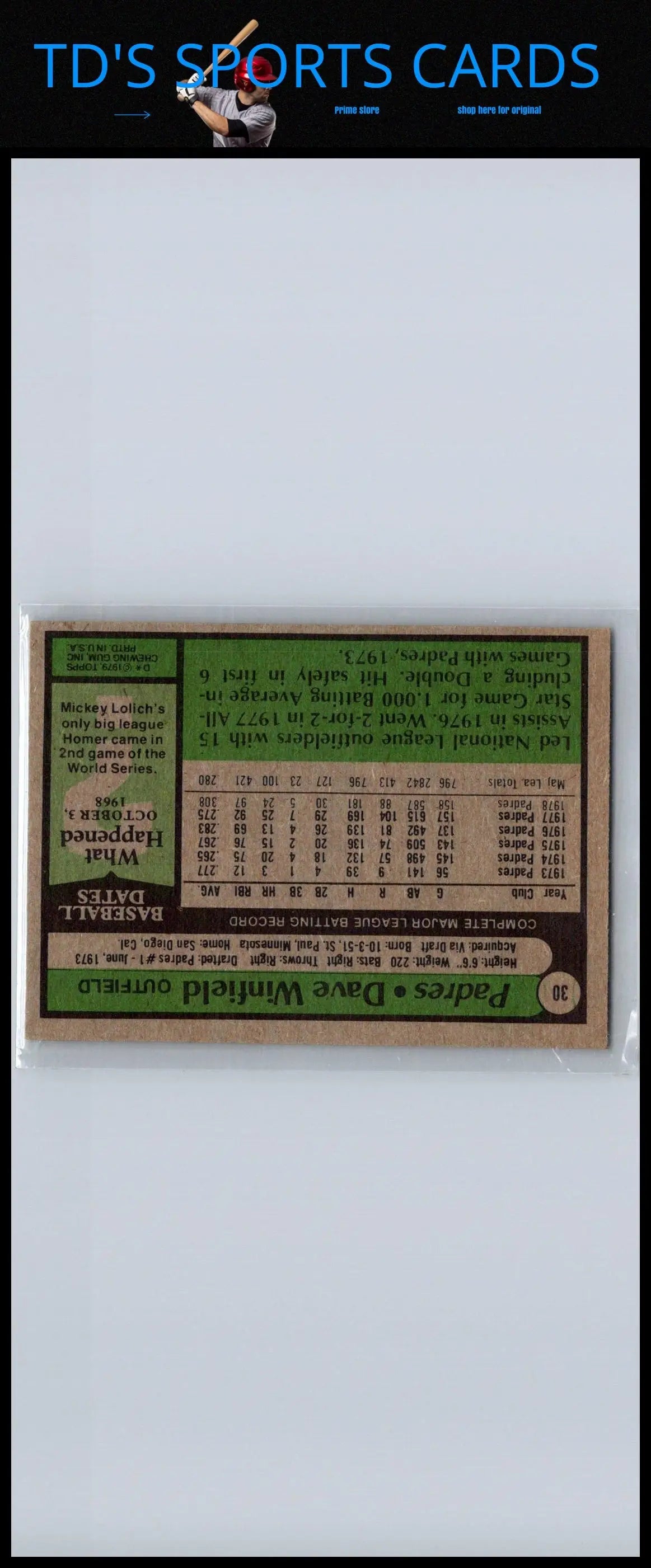 Vintage baseball card featuring Dave Winfield uniform relics from 2002 Topps Archives
