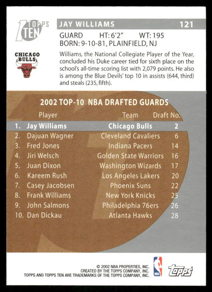 2002 Topps Ten Jay Williams NBA trading card from Topps Ten Jay collection