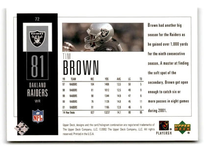 2002 UD Piece of History #72 Tim Brown - Trading Cards