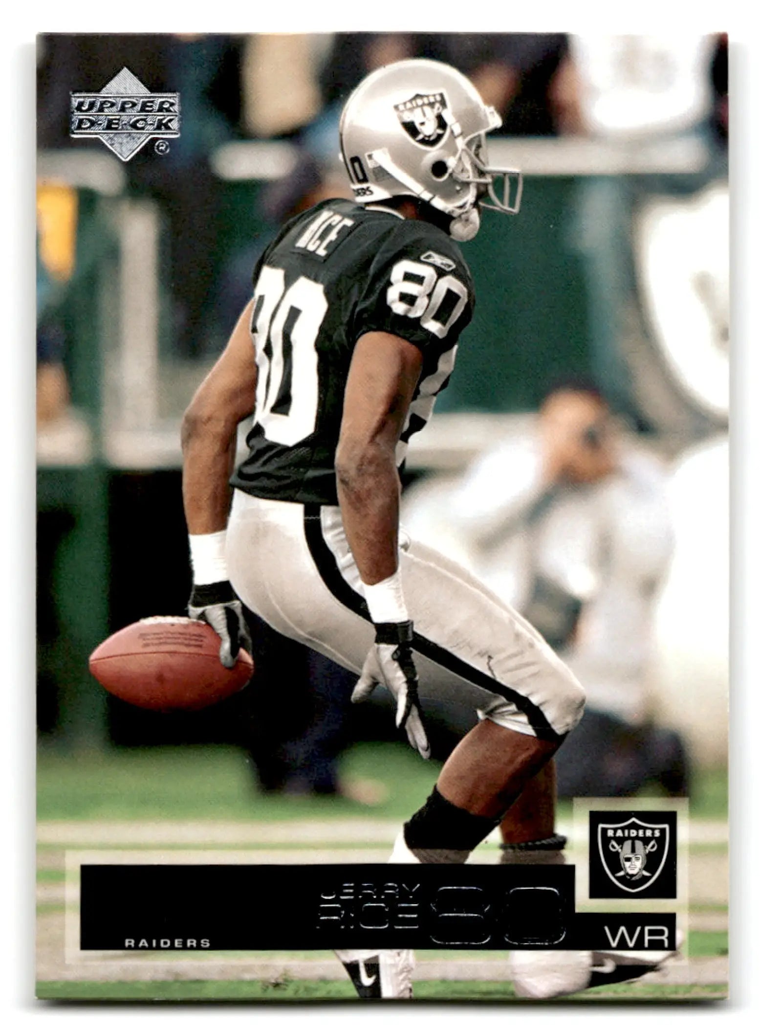 Upper Deck Football Jerry Rice trading card featuring Jerry Rice of the Oakland Raiders