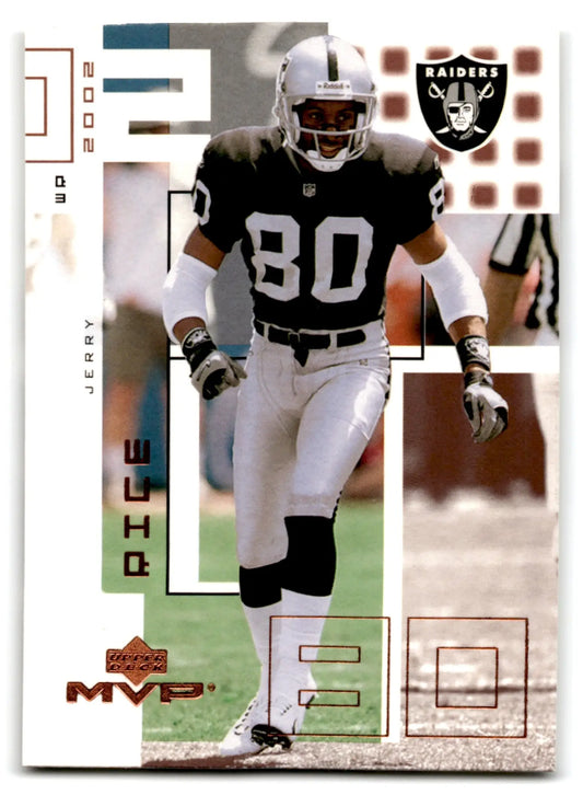 2002 Upper Deck Football MVP Jerry Rice card featuring Oakland Raiders team logo