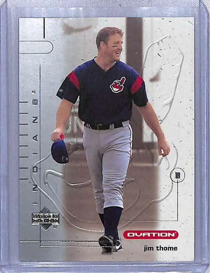 Baseball card of Jim Thome in navy jersey from Upper Deck Ovation collection