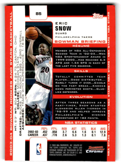2003-04 Bowman #85 Eric Snow Chrome - Trading Cards