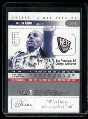 2003-04 Fleer Authentix Jason Kidd #89 Basketball - Basketball Card