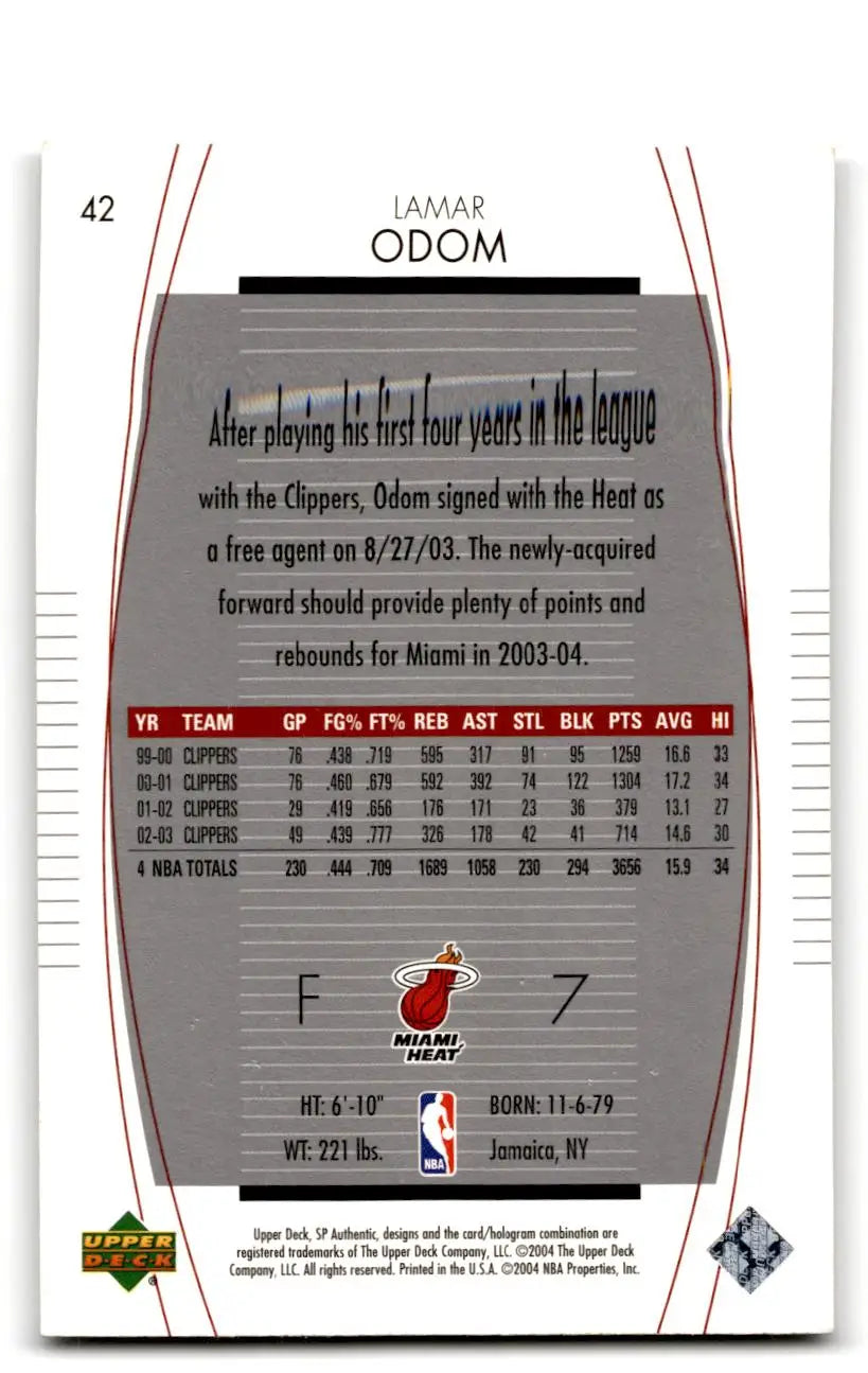 2003-04 SP Authentic #42 Lamar Odom - Trading Card