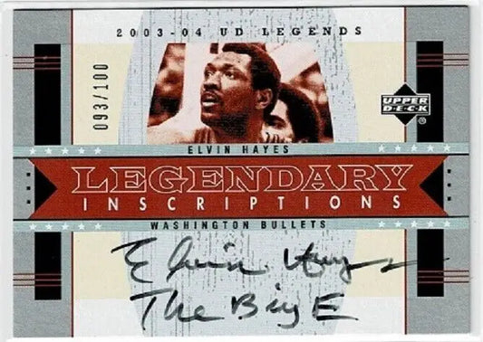 Elvin Hayes autographed basketball card from 2003-04 UD Legends Elvin Hayes #93/100