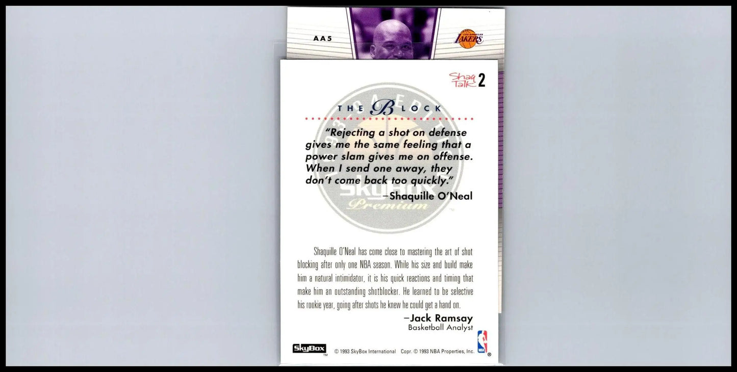 Basketball card back of 2003-04 Upper Deck AA5 Shaquille O’Neal Air Academy