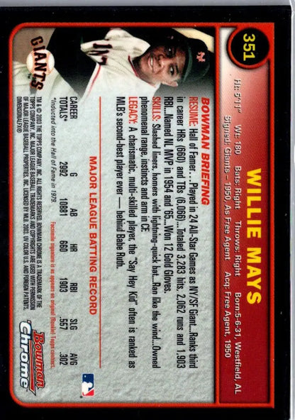 Willie Mays baseball card from 2003 Bowman Chrome series
