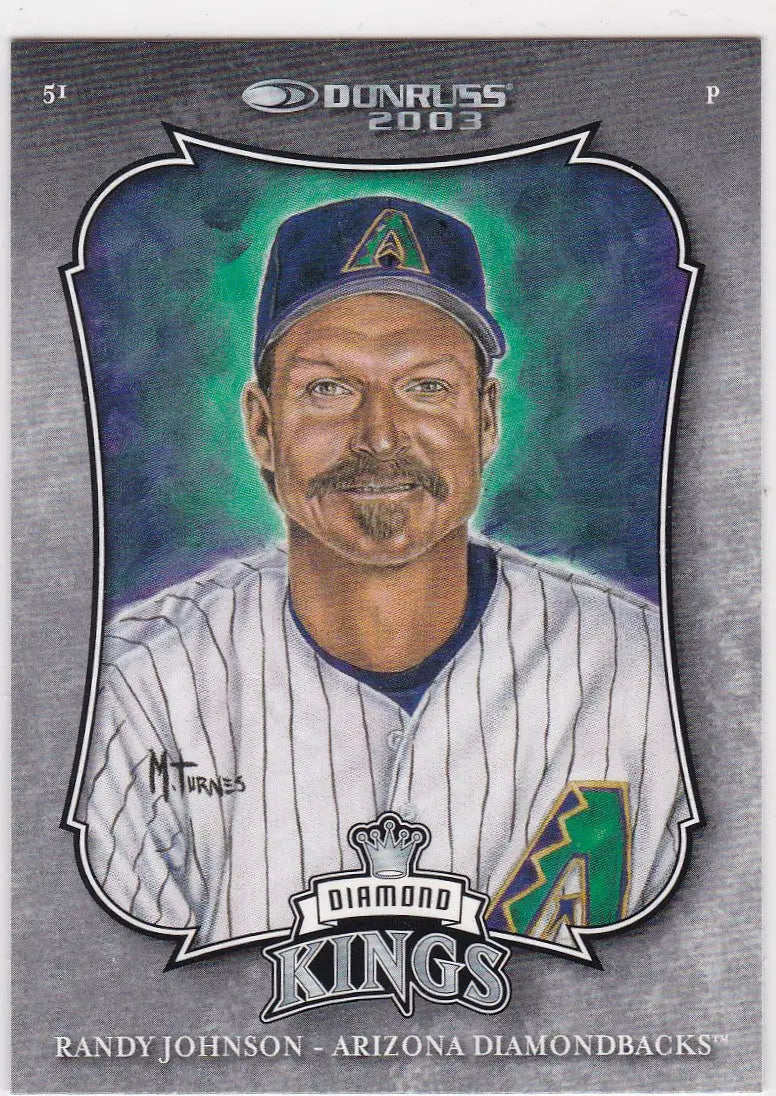 2003 Donruss Gridiron Kings Randy Johnson baseball card featuring Kings Randy Johnson Arizona Diamondbacks