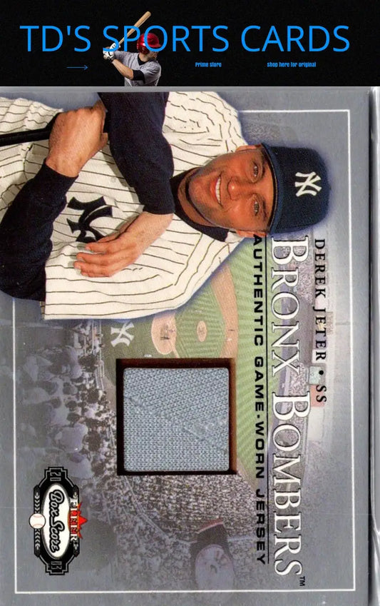 Derek Jeter baseball card from Fleer Box Score 2003 Bronx Bombers game-worn collection