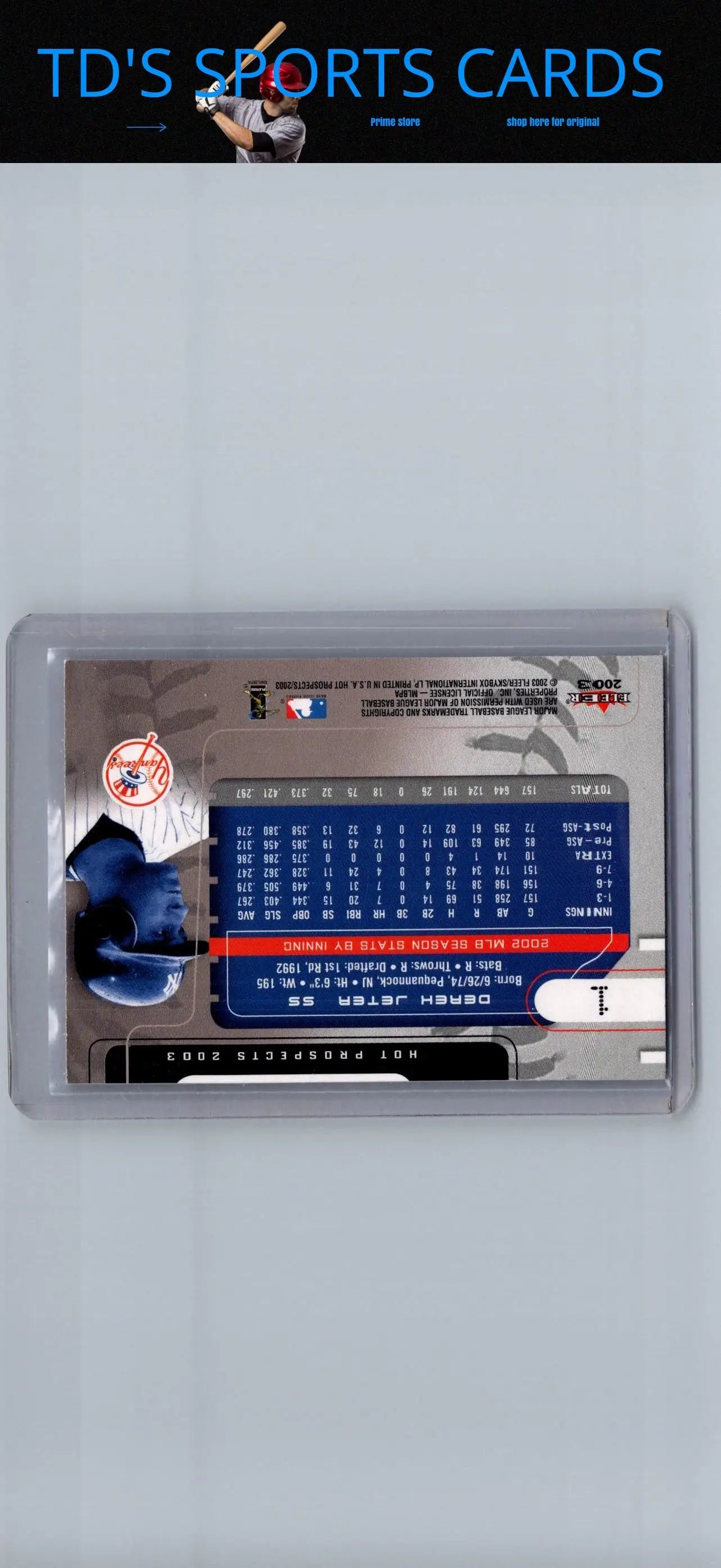 Derek Jeter 2003 Fleer Hot Prospects baseball card in protective case