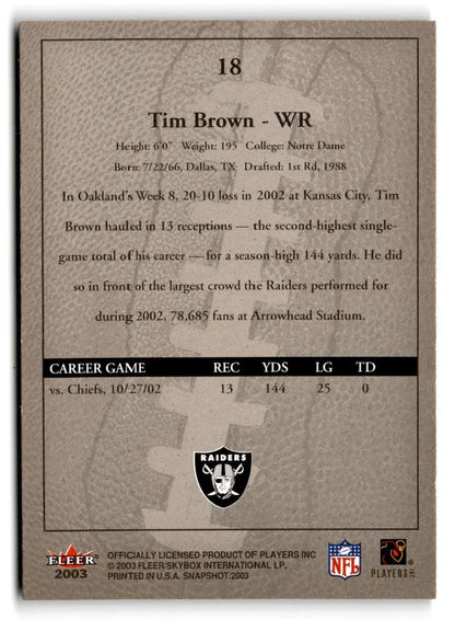 2003 Fleer Snapshot #18 Tim Brown - Trading Card