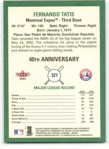 2003 Fleer Tradition #321 Fernando Tatis NM-MT Expos ID:58453 - Trading Cards