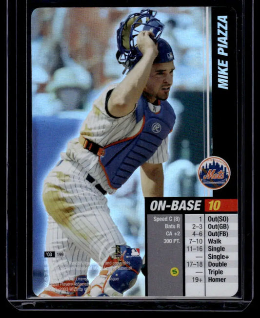 Baseball card of Mike Piazza in catching stance from 2003 MLB Showdown