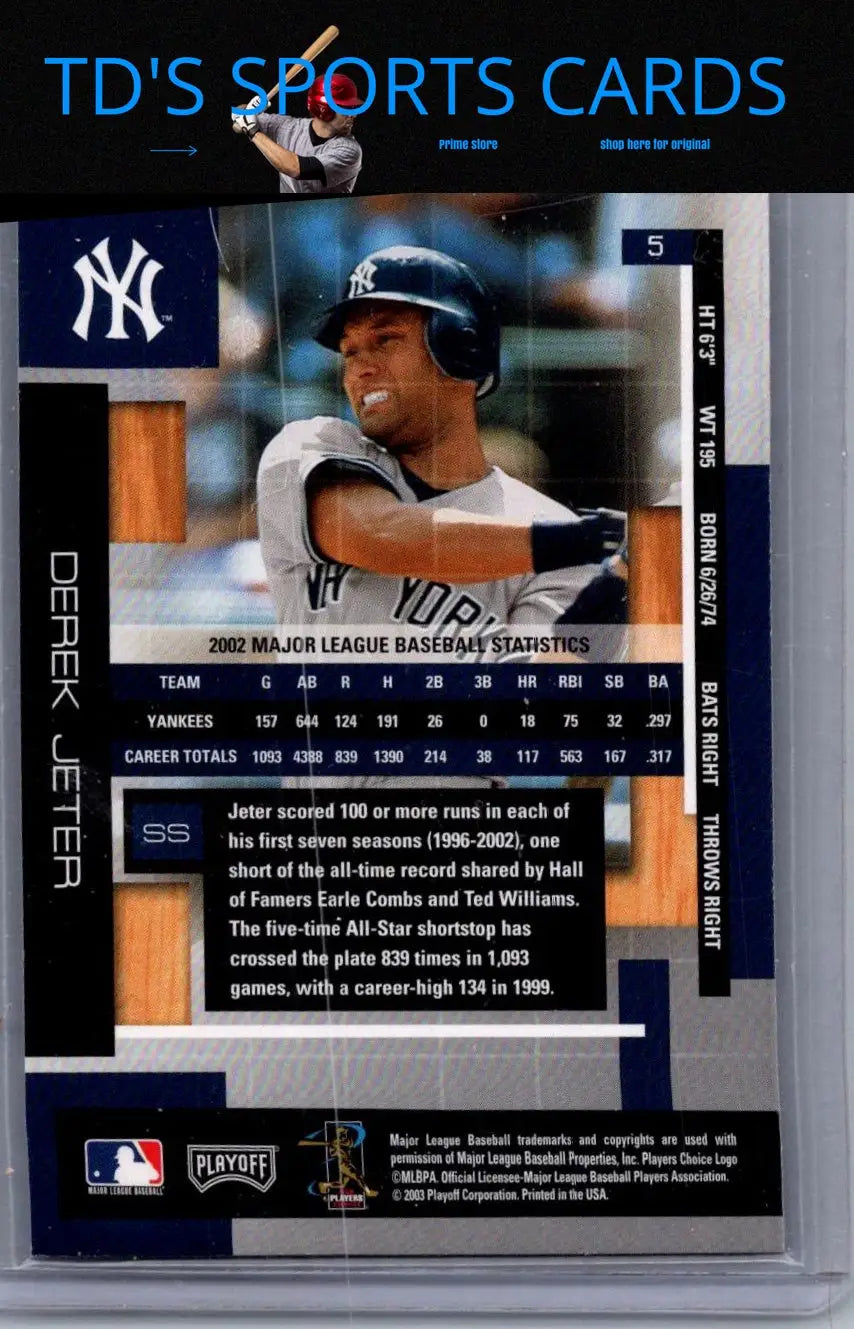 Derek Jeter baseball card from 2003 Playoff Absolute Memorabilia series
