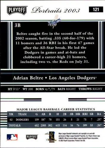 2003 Playoff Portraits #121 Adrian Beltre NM-MT Dodgers