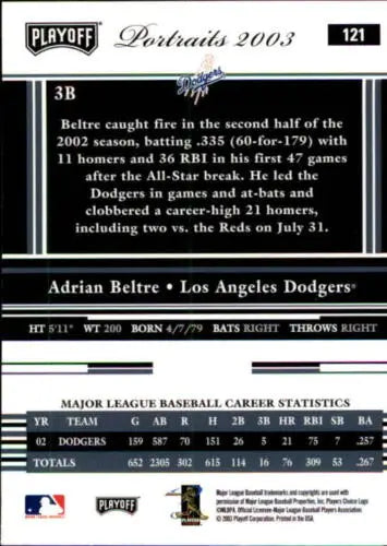2003 Playoff Portraits #121 Adrian Beltre NM-MT Dodgers original gloss baseball card