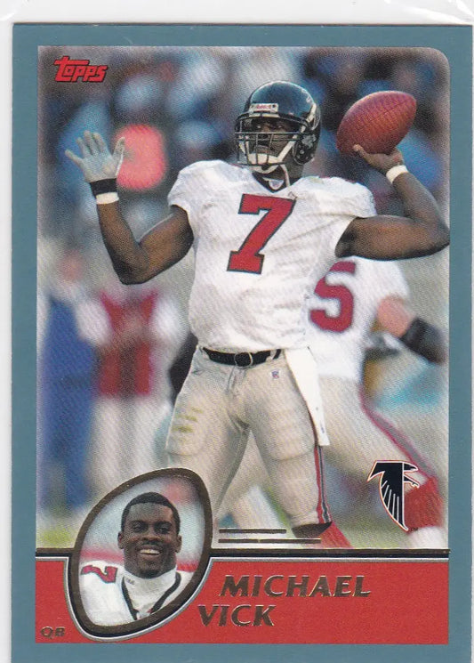 2003 Topps Michael Vick Atlanta Falcons football card featuring Vick Atlanta Falcons rookie