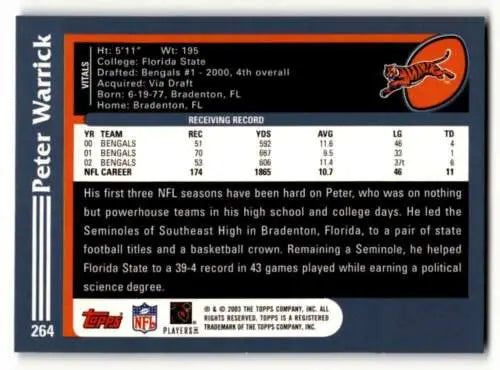 Peter Warrick Cincinnati Bengals football card with original gloss 2003 Topps #264 EX/N