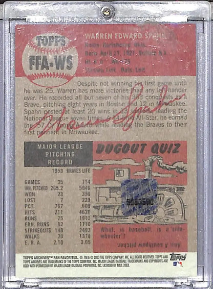 2003 Topps Archives #FFA-WS Warren Spahn NM-MT Auto Milwaukee Braves