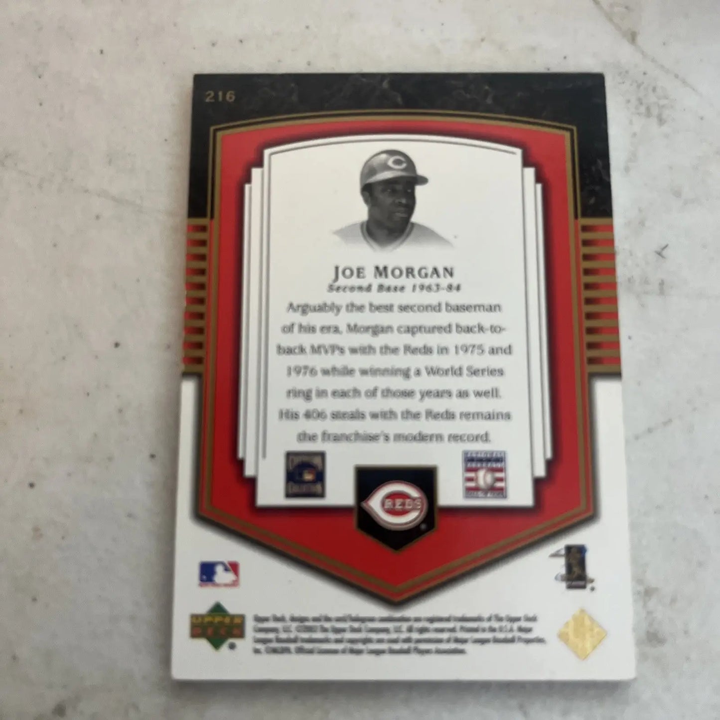 Joe Morgan 2003 Upper Deck Classic Portraits Baseball card, Royalty /1200, #216 A38