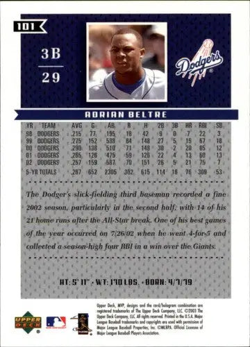 2003 Upper Deck MVP #101 Adrian Beltre NM-MT Dodgers