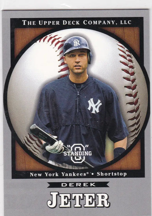 Baseball card featuring Derek Jeter in Yankees uniform from 2003 Upper Deck Outstanding