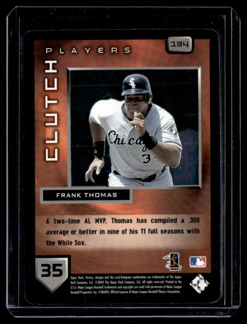 Baseball trading card of Frank Thomas in batting stance from Upper Deck Victory