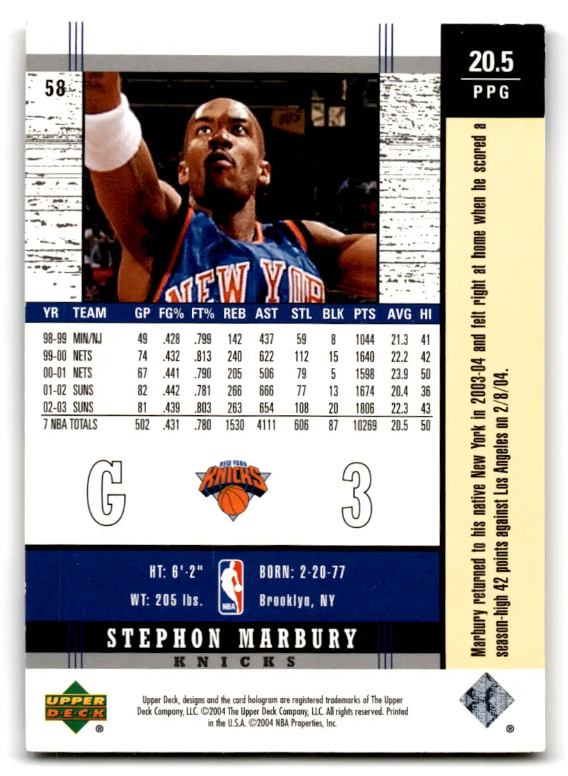 2004-05 Upper Deck UD Legends Stephon Marbury #59 Knicks - Trading Card