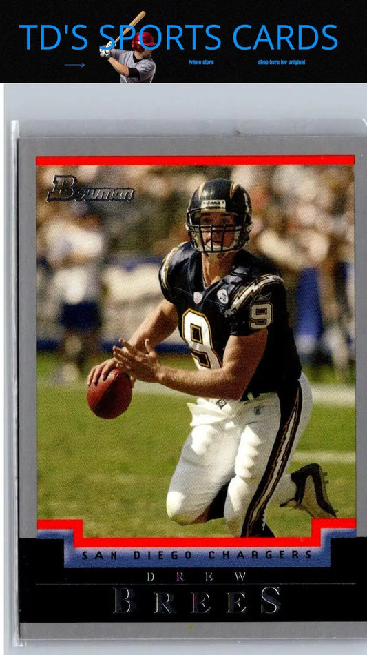 Drew Brees football trading card from 2004 Bowman #73 featuring a collectible baseball card style