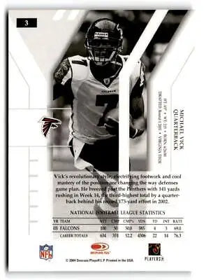 Black and white trading card of Michael Vick in Atlanta Falcons jersey #7 Donruss Elite