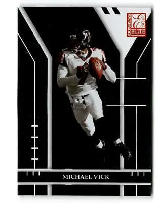Michael Vick running with the ball on a 2004 Donruss Elite trading card