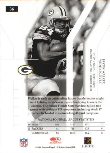Javon Walker football card from 2004 Donruss Elite featuring original gloss condition