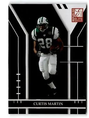 Curtis Martin running with the ball in New York Jets uniform for Donruss Elite trading card