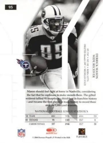 Derrick Mason 2004 Donruss Elite #95 football card with original gloss, Titans collectible