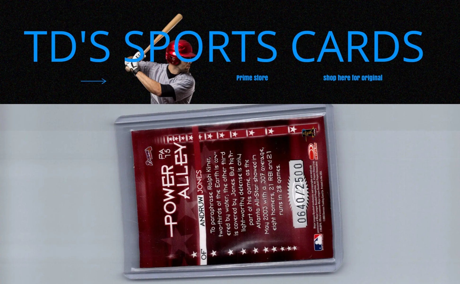 Andrew Jones baseball card from 2004 Donruss Power Alley series, PA15 Andruw Jones Red