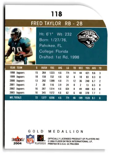 2004 Fleer Ultra Gold Medallion #118 Fred Taylor football card with original gloss